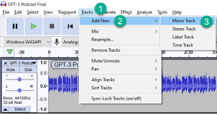 Add New Mono Track In Audacity