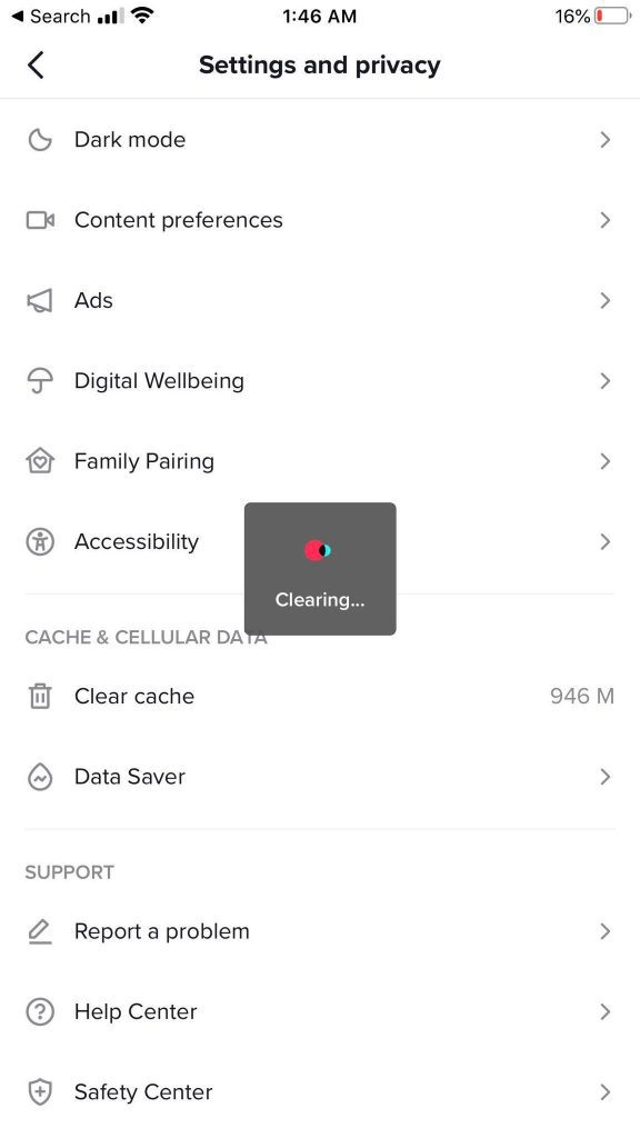 Clearing TikTok Cache