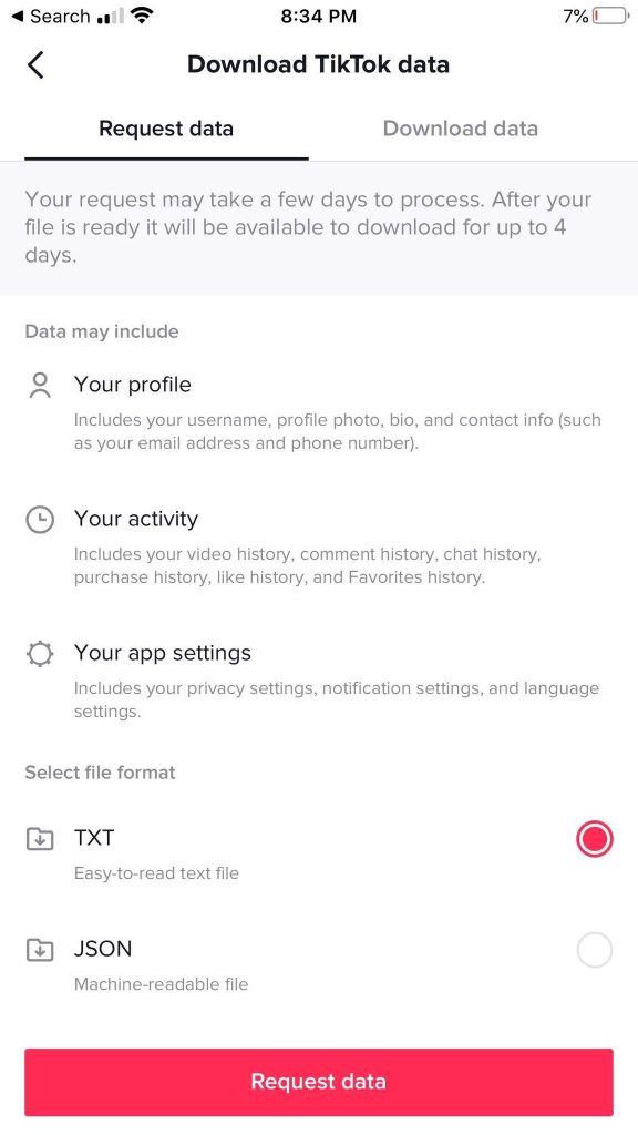 TikTok Data Request