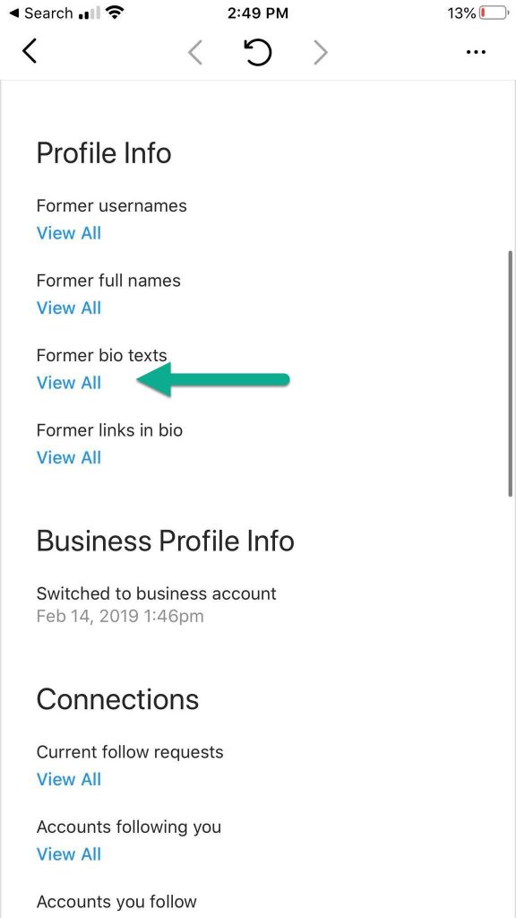 Former Bio Texts, Instagram Settings