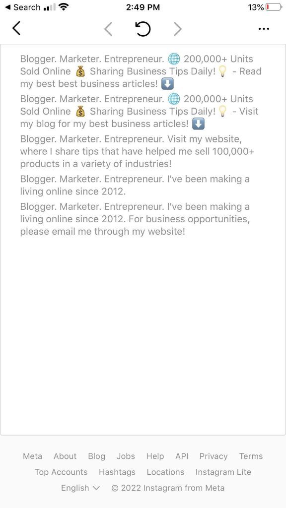 Old Instagram Bios