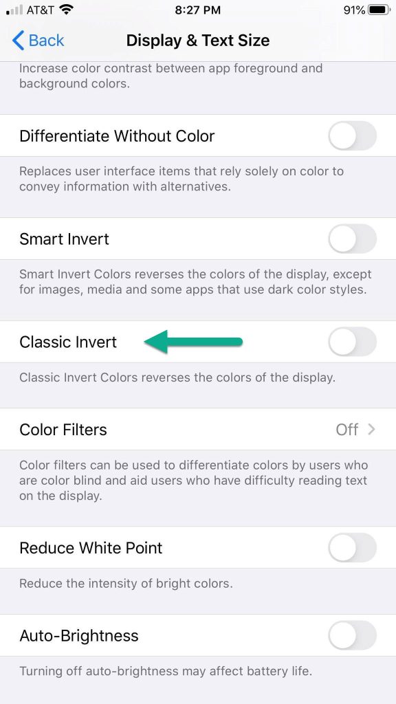 Classic Invert Setting iPhone