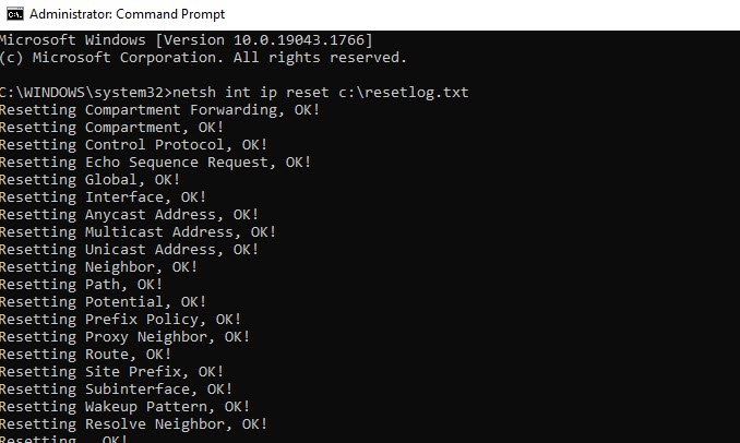 Reset TCP IP Stack
