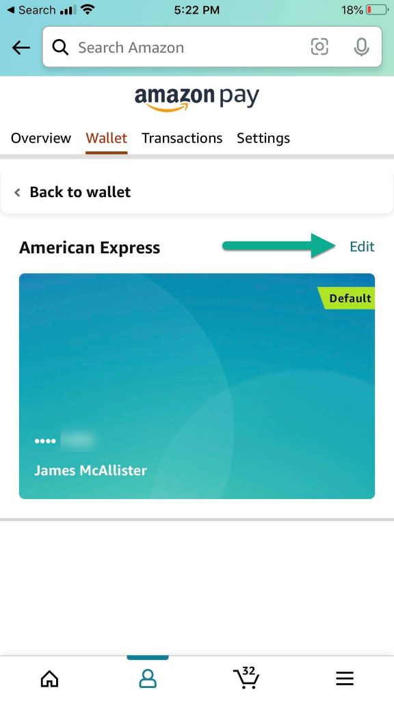 Edit Button On Credit Card, Amazon Mobile App