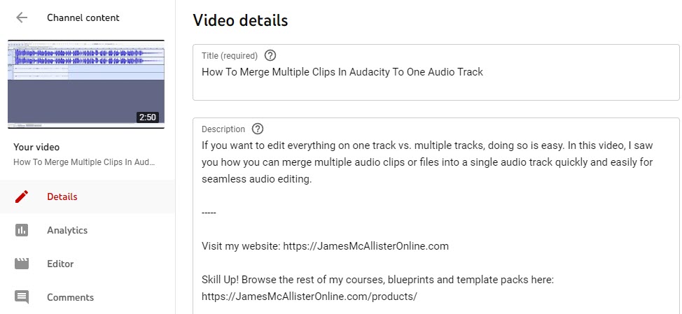 Video Details YouTube