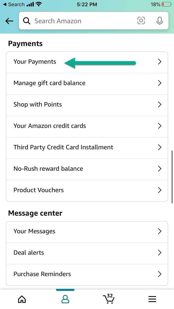 Your Payments Button, Amazon Mobile App