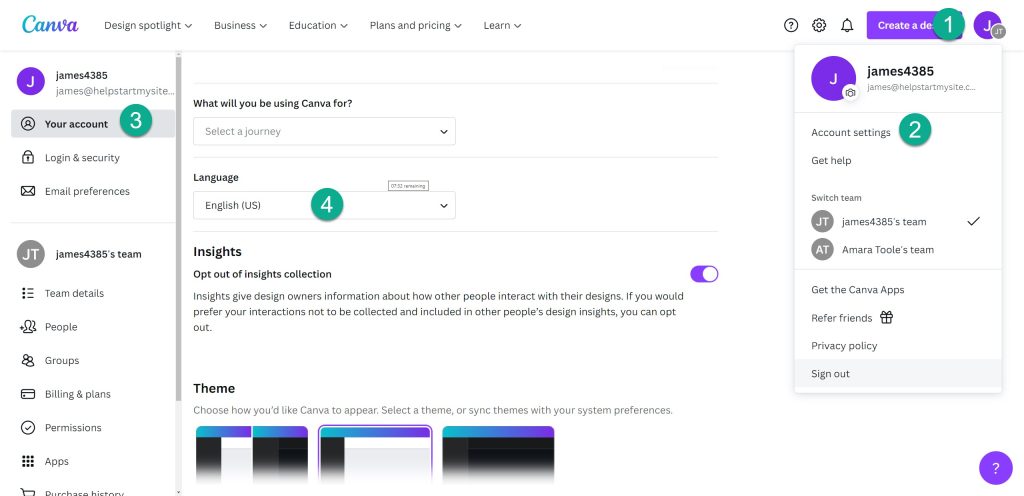 Change Language Settings Canva