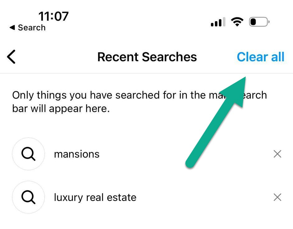 Clear All Recent Searches Button, Instagram