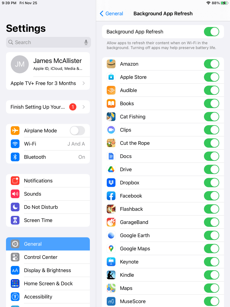 Background App Refresh, iPad