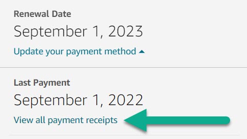 View All Payment Receipts, Amazon Prime