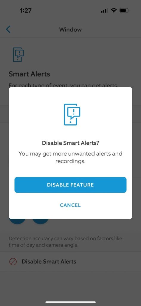 Disable Smart Alerts, Ring App