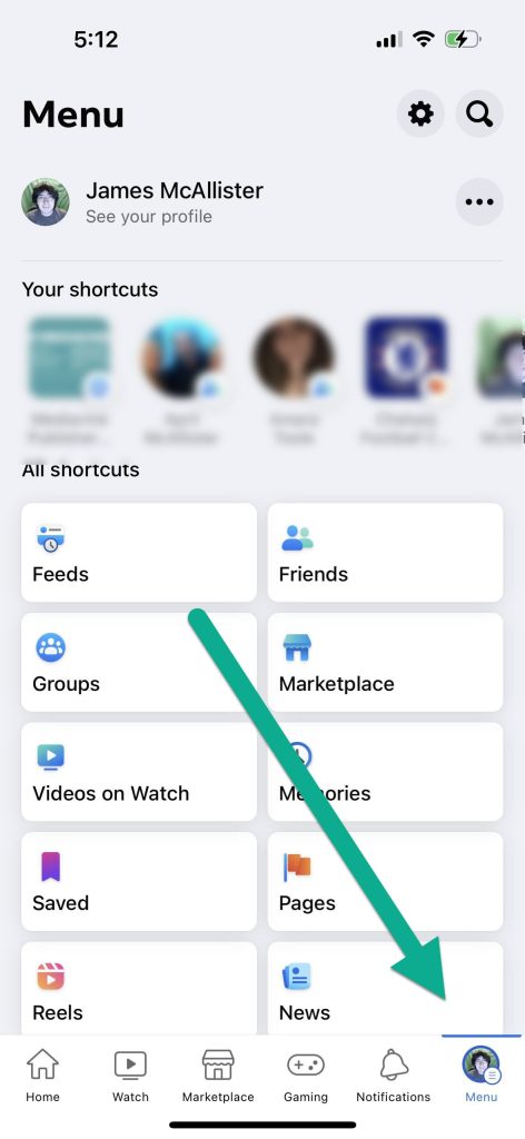 Menu Button, Facebook App