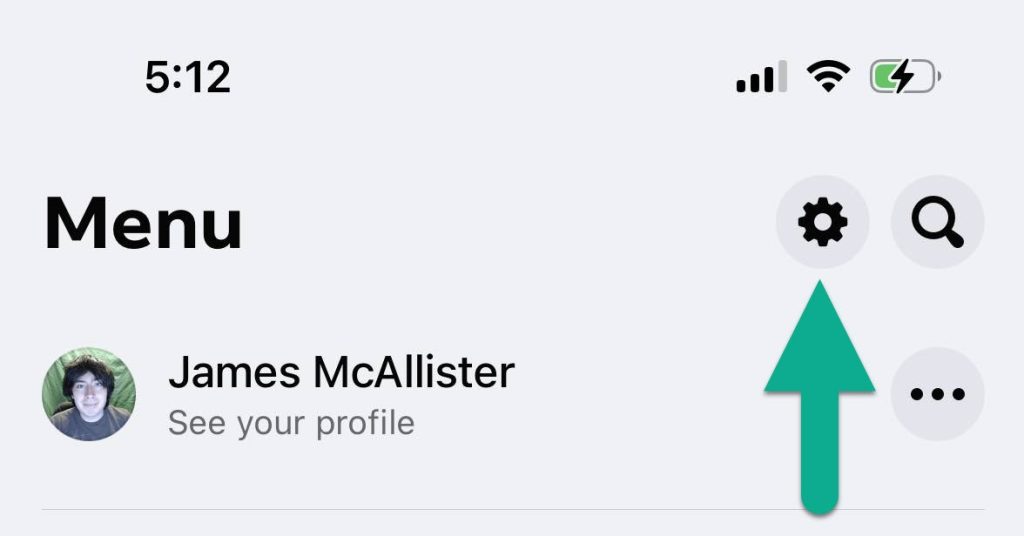 Settings Button, Facebook Menu, Facebook Mobile App