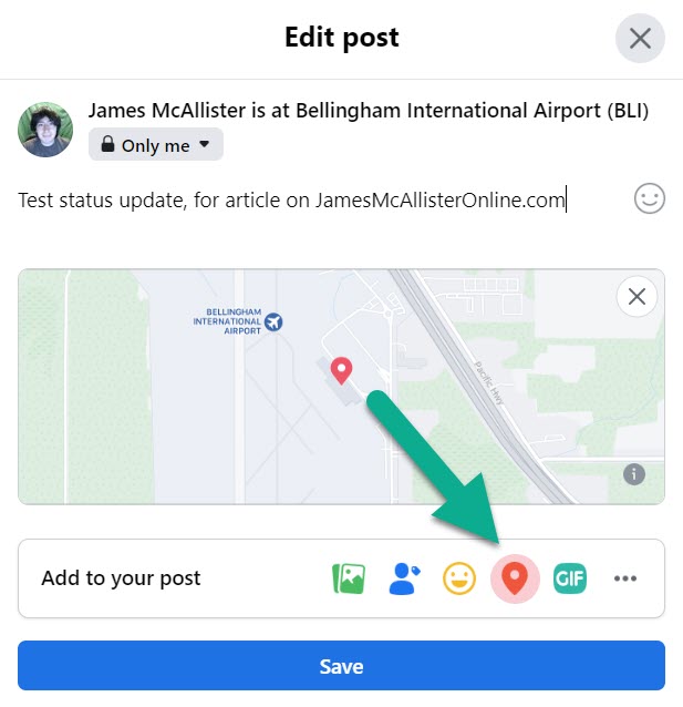 Check-In Button, Facebook Post