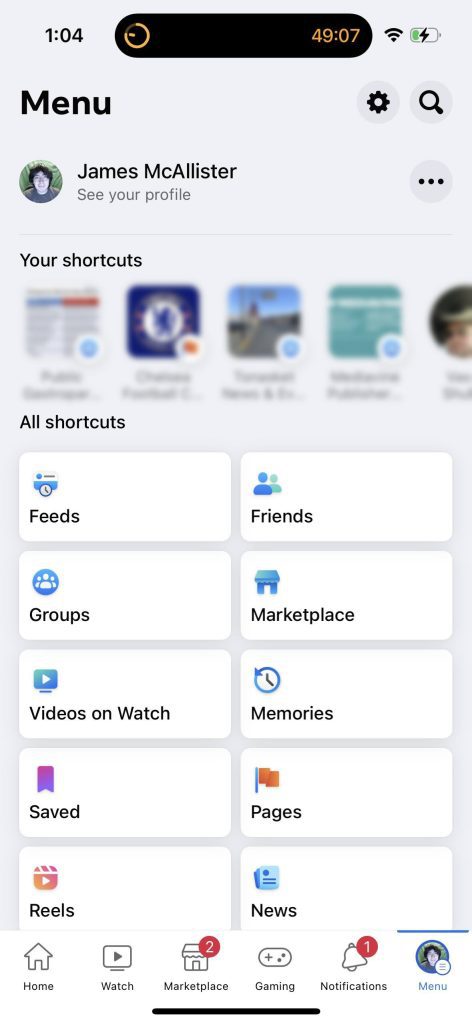 Facebook Shortcuts Example