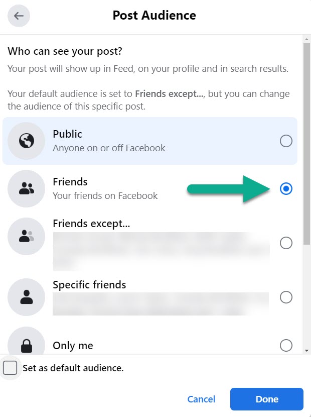 Friends Option, Post Audience Settings Facebook