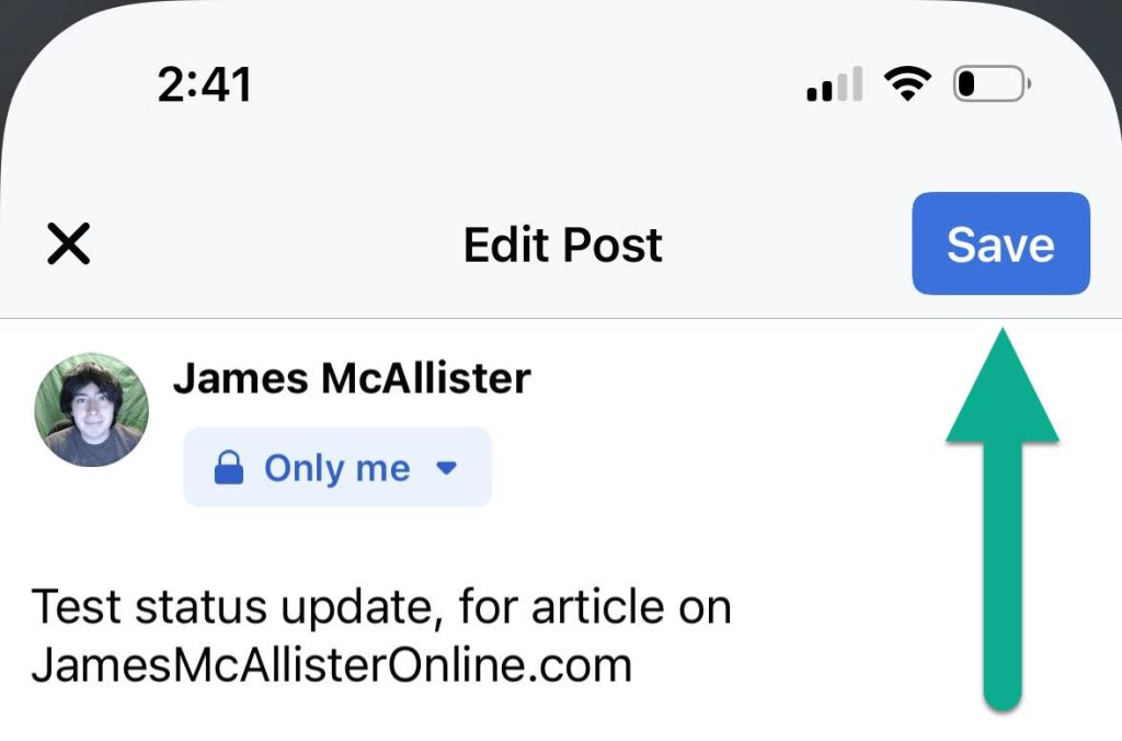 Save Button, Facebook Mobile App Status Update